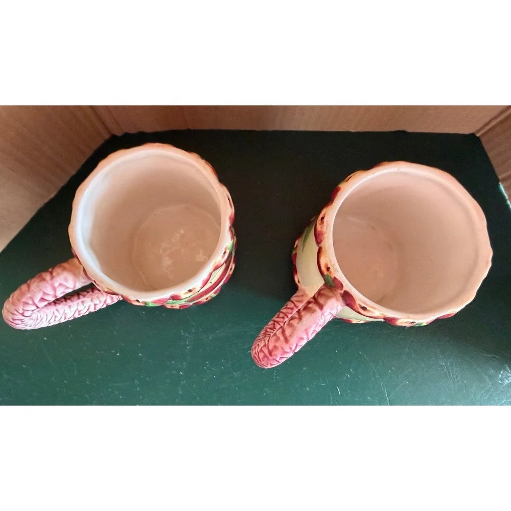 Seymour Mann Vintage Apple Teapot and Mugs Set Hand Painted Faience Ceramic 3pc